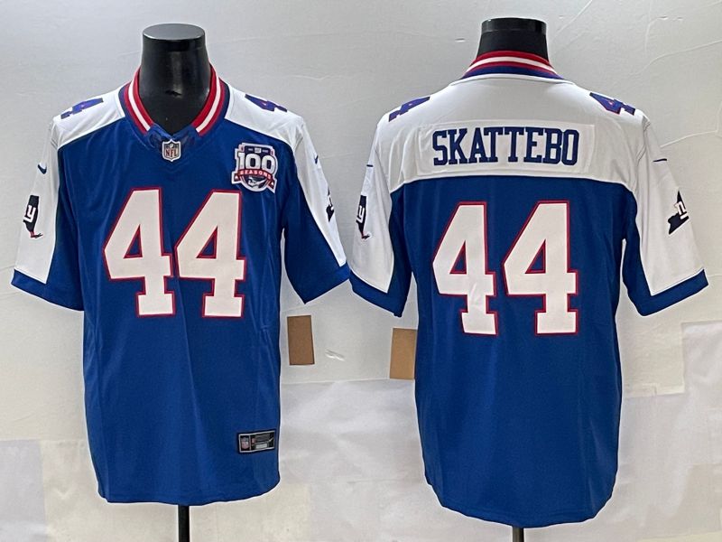 Men 2025 New York Giants #44 Skattebo Blue Throwback Three generations Nike Limited NFL Jersey style 1